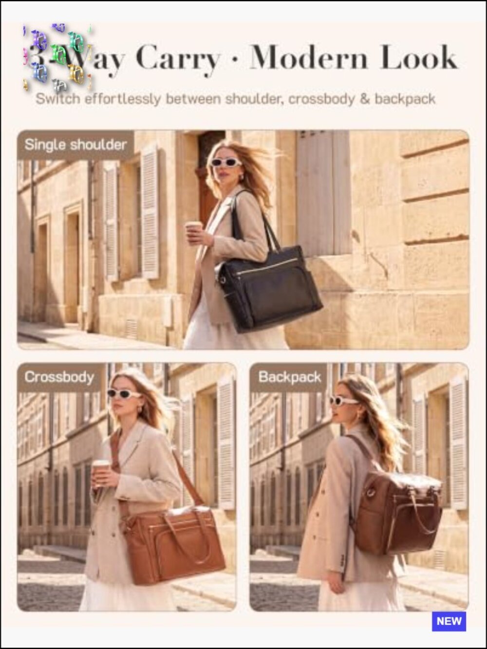 15.6" Laptop Tote Briefcase Work Bag Convertible Backpack Shoulder Leather - Picture 6 of 7